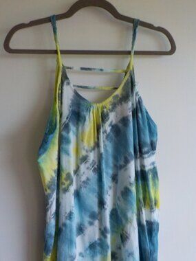 Aruba Blue Maxi Dress Coverup - Medium - Tie Dye White Blue Grey Straps (2169)